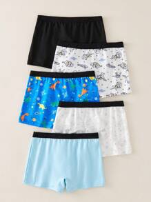 5pcs/Pack Young Boy Astronaut, Rocket, Dinosaur Graphic Soft Basic Breathable Briefs - Multicolor - View 1