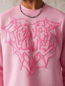 PAVTROS Men's Street-Style Popular INS Matching Pink Heart LOVE 3D Embroidery Sweatshirt & Pants Set, Outdoor Music Festival, Nightclub Bar, Boyfriend/Husband Gift, Anniversary Gift , Men 2 Pieces Set Pink , Men Sweat Suit Set , Pink Sweatpants Men , Fall Clothes - Pink - View 3