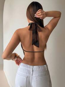 Aloruh Áo hở lưng hở vai cổ khoét sâu in họa tiết tie-dye thanh lịch, gợi cảm dành cho nữ - Cà phê nâu - Xem 3