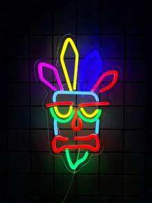Tiki Mask LED 霓虹灯 - USB 供电墙面装饰，适用于游戏玩家卧室、男人窝、酒吧、俱乐部和派对照明 - 多色光 - 查看 1