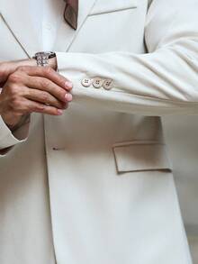 Manfinity Bizformal 男士纯色简约日常长袖西装套装男士两件套翻领男士西装套装米色男士服装奶油色男士西装套装男士西装套装米色男士正装套装奶油色西装男士米色西装男士奶油色西装，秋冬装 - 米色 - 查看 5