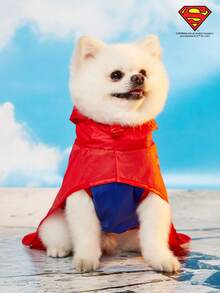 SUPERMAN X PETSIN 1pc Red Hooded Rain Poncho For Dogs, Pet Outdoor Raincoat