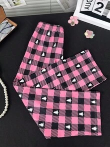 2 件套可爱熊印花长袖睡衣套装，包含适合小女孩的格子长裤 - 彩色 - 查看 5