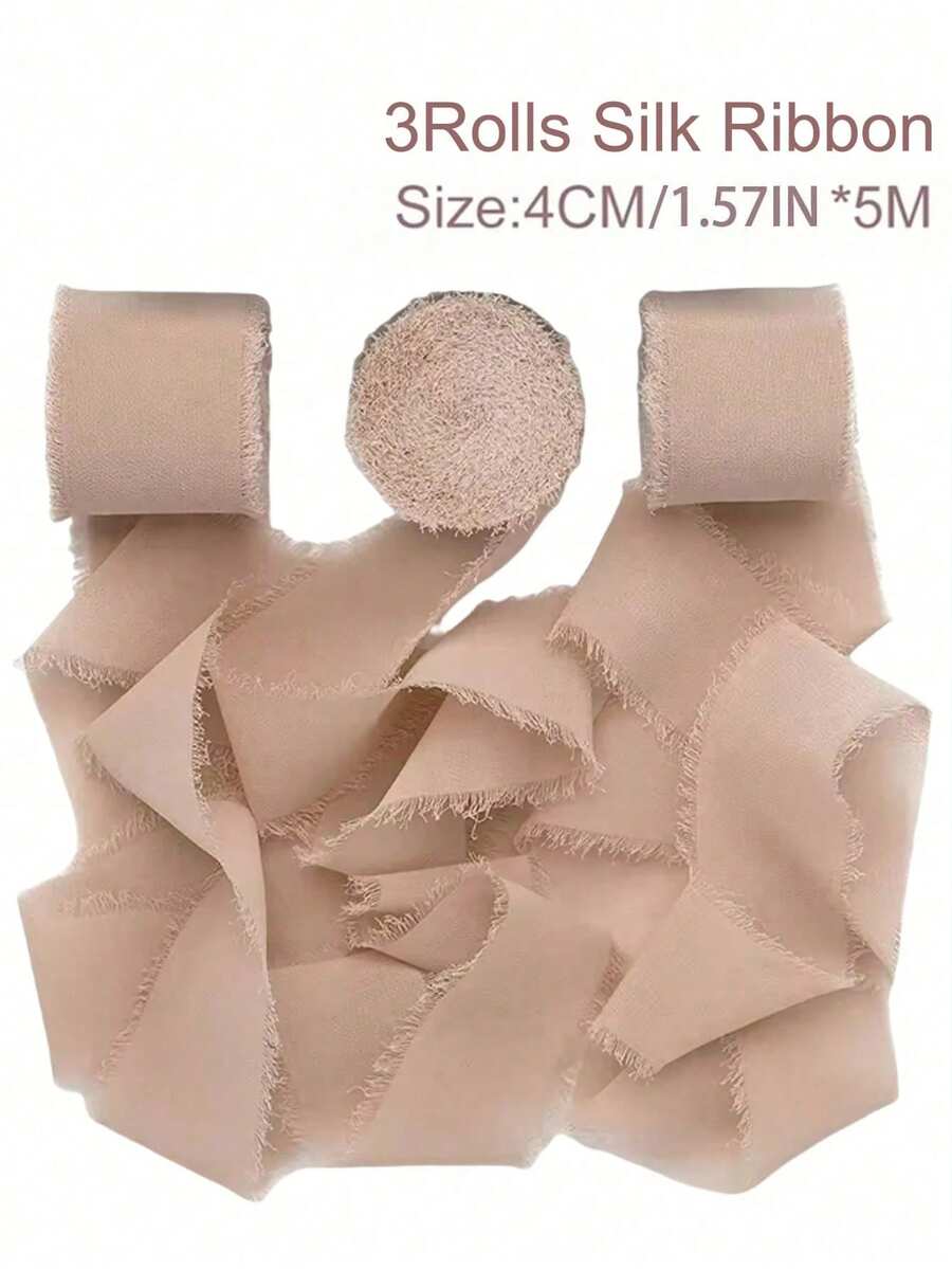 1/3/9 卷手工雪纺丝带流苏 1.5 英寸 X 5.5 码磨边丝带，适用于婚礼请柬、新娘花束、礼品包装、蝴蝶结制作、工艺品、派对装饰