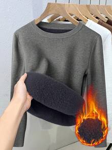 Franclia Women's Fitted Crew Neck Thermal Lined Long Sleeve Sweater Winter Tops For Women Women Winter Sweater Women Pullover Sweater - Grey - View 4