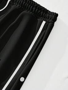 Manfinity Homme 男式撞色带扣侧抽绳腰运动裤 - 黑色 - 查看 5