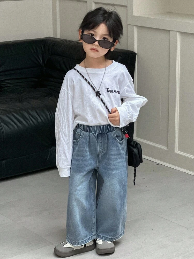 Young Boy Loose Fit Denim Jeans, Versatile Pants For Fall