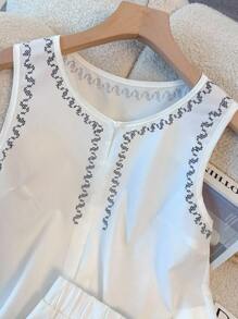 Franclia 女士白色波浪图案无袖背心和短裤套装 - 白色 - 查看 5