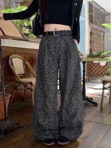 DAZY Jeans de tiro bajo de mujer con lavado texturizado y estampado completo - Gris - Ver 1