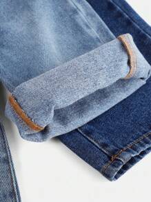 SHEIN 2件套女婴深蓝色和浅蓝色牛仔保暖宽松裤，适合秋冬季节穿着。 - 彩色 - 查看 9