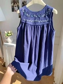 Comfortcana 夏季波西米亚刺绣无袖连衣裙 - 藏蓝色 - 查看 6