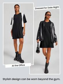 GLOWMODE Modal Rise Loose-Fit T-Shirt Dress Daily Casual Summer - Black - View 5