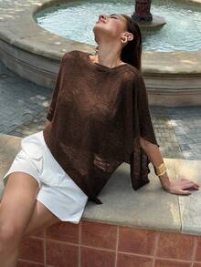 Aloruh Nueva chaqueta de punto jacquard versátil de color albaricoque con cuello halter y escote en forma de chal, estilo ligero y de vacaciones para cubrir