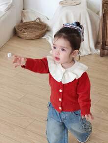 DAZY 婴幼儿女童荷叶边撞色韩版长袖开衫，秋冬