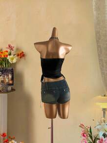 Attitoon Women's Casual Drawstring Tie-Front Cropped Tube Top - Multicolor - View 4