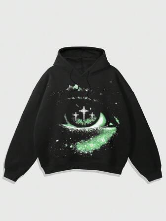 Grunge Punk Men's Eye Print Hoodie, Autumn/Winter