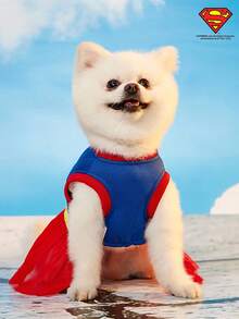 SUPERMAN X PETSIN 1pc Printed Tulle Dress, Suitable For Cats & Dogs, Pet Apparel