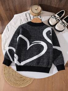 Young Girls' Autumn/Winter Cool Knit Sweaters - Fuzzy Jacquard, Slouchy-Chic, Loose Round Neck, Versatile Outerwear - Black - View 2