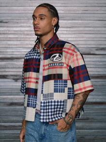 AXEPEAK Men's Loose Fit PU  Short Sleeve Shirt, Streetwear Inspired - Multicolor - View 3