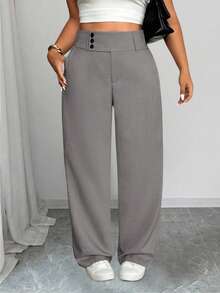 SHEIN Tall CURVE Pantalones rectos de cintura alta de estilo casual para mujer de talla grande