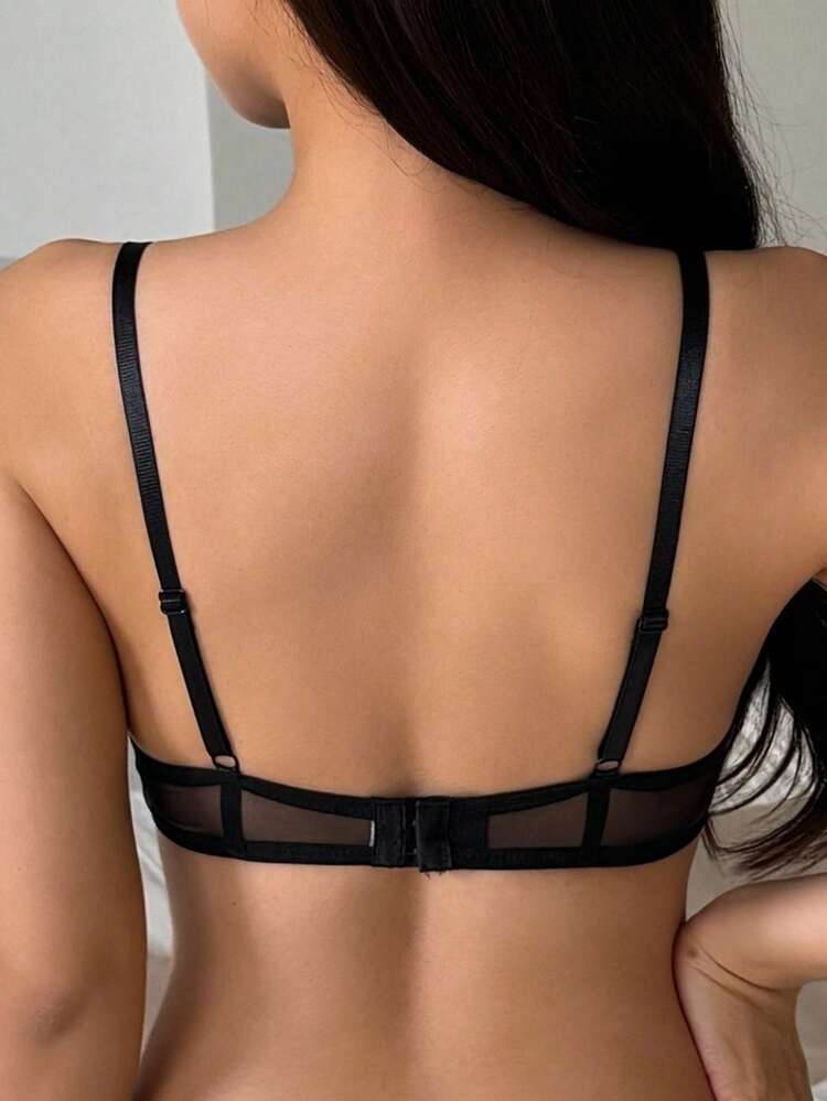 Mesh Sheer Solid Color Adjustable Spaghetti Strap Lightly Gathered Sexy Bra For Women Lingerie For Women