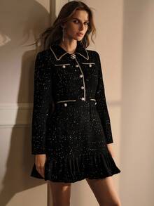 MOTF PREMIUM 羊毛荷叶边下摆连衣裙 - 黑色 - 查看 8