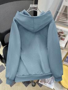 SHEIN 青少年男童休闲宽松舒适百搭纯色卫衣，秋冬季，纯色卫衣，浅蓝色卫衣设计，冬季，秋季 - 淺藍色 - 查看 2
