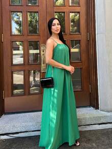 Carolina Barros 2025 年夏季新款音乐节、复活节、圣帕特里克节、西部、波西米亚风格连衣裙，适合生日派对、毕业典礼、学生、日常休闲、度假、邮轮、海滩、日光浴、时尚无袖可调节肩带、宽松版型、宽条纹纹理、卡其色、女式连衣裙 - 綠色 - 查看 6