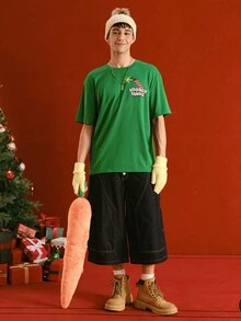 LOONEY TUNES X SHEIN 男士卡通圣诞圆领短袖T恤 - 綠色 - 查看 6