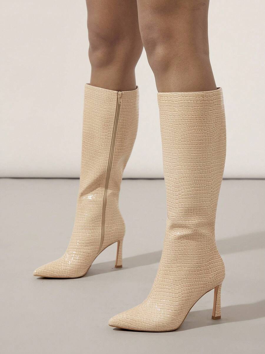 SHUZIA 女士迷人性感尖头中筒高跟靴 - 黑色 - 查看 1