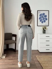 EURMUSE Quần Jeans Ống côn Túi Cạp Cao Cho Nữ Thường Ngày - Xám - Xem 2
