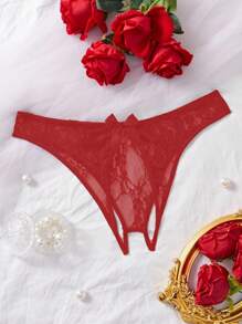 Snug Zone Women's Red Lace Butterfly Decor Sexy Open Crotch Red Lace Panties - Burgundy - View 4