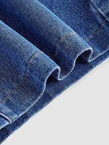 Sweetra 优雅通勤系带蝴蝶结高腰阔腿牛仔裤 - 深色水洗藍 - 查看 4