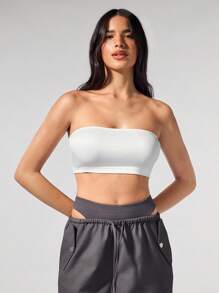 Menodora SHEIN Sport 休闲纯色针织抹胸短款上衣，修身 - 白色 - 查看 4