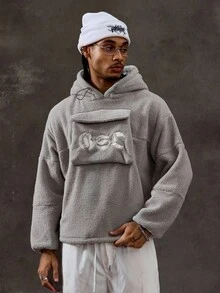 ROMWE MEN Street Life Men's Casual Embroidered Reversible Fleece Sweatshirt, Autumn/Winter - Light Grey - View 5