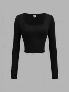 SHEIN Girlism Teen Girls' Solid Color Round Neck Knit Snug Fit Long Sleeve All-Match Casual Versatile T-Shirt Multipack Fall Winter