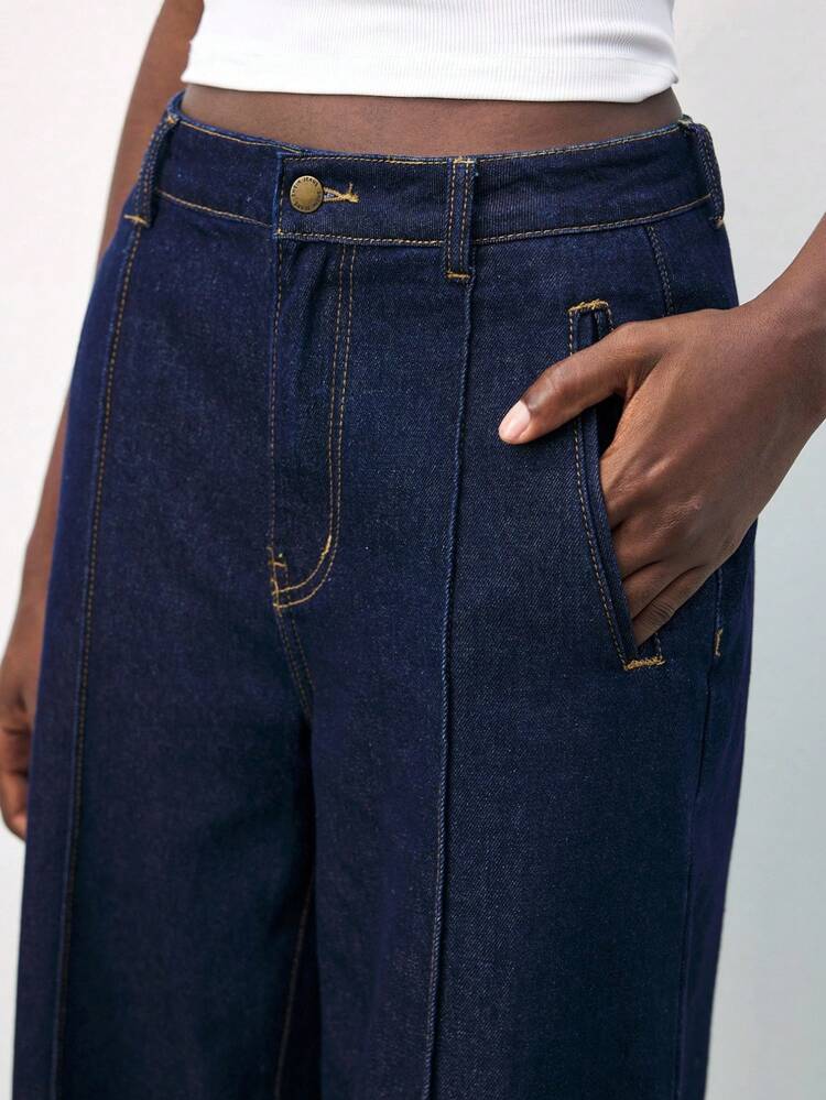 SHEIN Maija Women's Dark Blue Straight Jeans Old Money Style Autumn And Winter Office Wear Party Cowboy Pants For Women