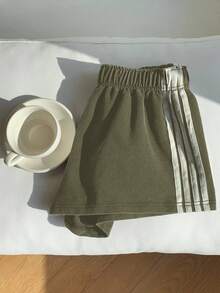 Comfortcana 女式复古水洗军绿色针织阔腿休闲短裤 - 軍綠色 - 查看 1