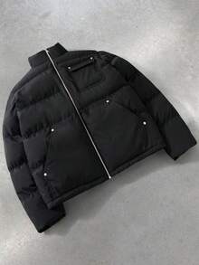 PAVTROS Veste à col montant à imprimé floral pour hommes, veste de sport décontractée ample de style rétro américain pour l'automne/l'hiver, veste matelassée , veste matelassée courte, veste matelassée noire, veste matelassée Y2k