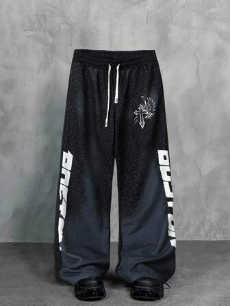 Street Life Pantalones de chándal rectos y casuales para hombres con parches de color contrastante, estilo callejero