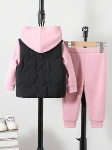 3pcs/Set 6Months-3Years Baby Fall And Winter For Girl Casual Style Suit,Padded Vest &Printing Top&Long Pants - Pink - View 2