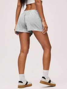 SHEIN BASICS 女式休闲浅蓝色编织平角裤，带白色条纹，宽松，低腰 - 綠色 - 查看 3