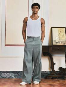 SWAVVY Men's Solid Color Casual Loose Long Pants, For Fall - smoke gray - View 6