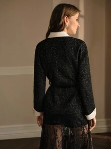 MOTF PREMIUM TWEED SEQUIN DETAIL CONTRAST COLLAR JACKET - Black - View 7