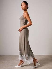 COSMINA 女士无袖蕾丝边针织连衣裙和开衫两件套 2 件套连衣裙搭配开衫套装 秋冬优雅 2 件套 - 棕色 - 查看 7