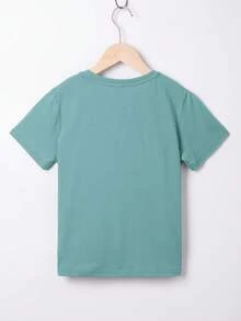 SHEIN Tween Boy Casual Comfortable Round Neck Short Sleeve Embroidered Graphic T-Shirt