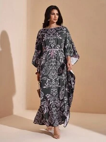 JIAN LASALA All-Over Print Boat Neck Oversized Batwing Sleeves Maxi Dress Women Boho Vacation Summer Kaftan Elegant Dresses For Women Going Out Party Dress Winter Evening Dress Luxury Stylish Clothing Collection - Multicolor - View 5