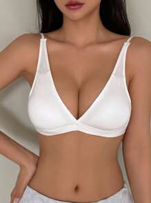 DAZY Reggiseno da donna con spalline a spaghetti e arricciatura leggera, tinta unita