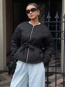 Livesso 无领短款女式夹棉外套，适合冬季和万圣节 - 黑色 - 查看 7