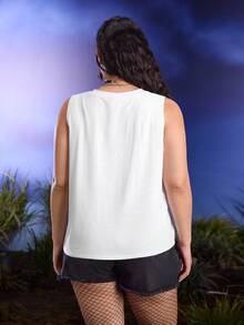 Corpse Bride X SHEIN Plus Size Letter & Cartoon Figure Graphic Round Neck Tank Top - White - View 2